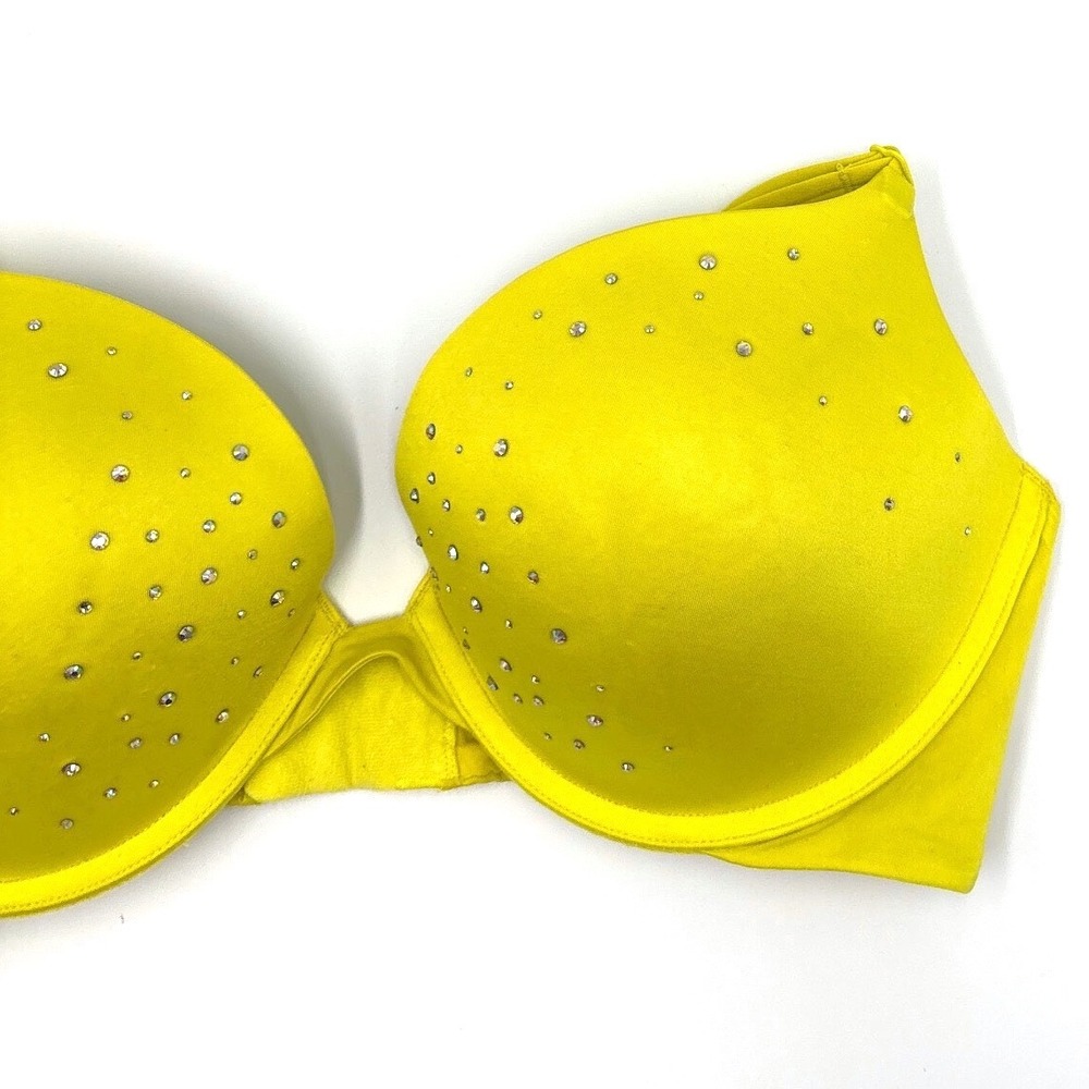 Victorias Secret Very Sexy Push-Up Bra 36D Neon Yellow Rhinestone Sparkly Jewels